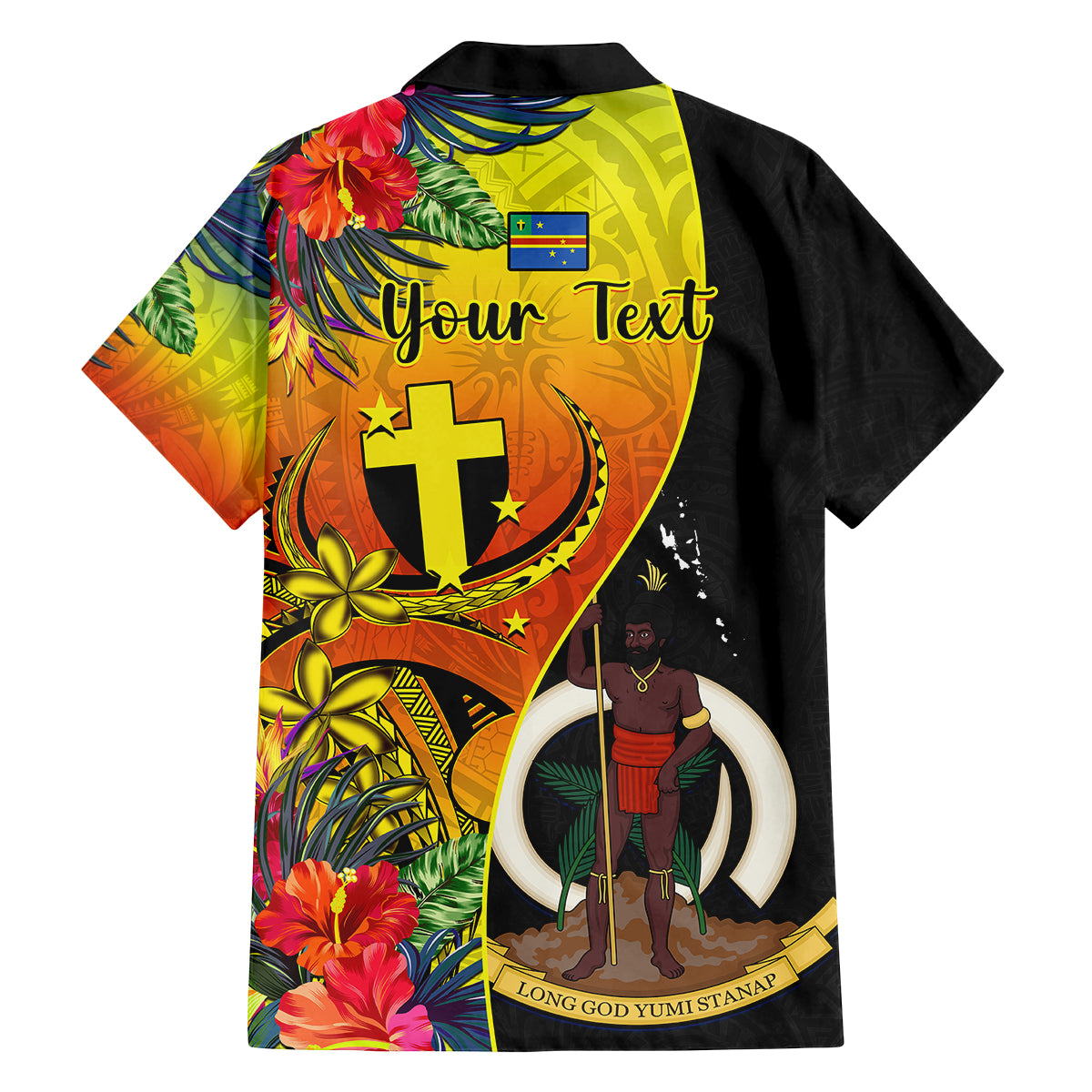 Personalised Vanuatu Tafea Day Family Matching Tank Maxi Dress and Hawaiian Shirt Coat Of Arms Mix Tropical Flowers LT14 - Polynesian Pride