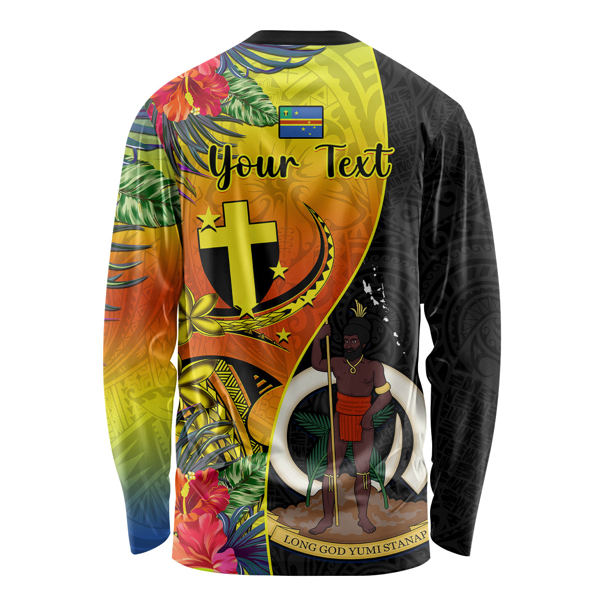 Personalised Vanuatu Tafea Day Long Sleeve Shirt Coat Of Arms Mix Tropical Flowers LT14 - Polynesian Pride