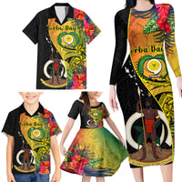 Vanuatu Torba Day Family Matching Long Sleeve Bodycon Dress and Hawaiian Shirt Coat Of Arms Mix Tropical Flowers LT14 - Polynesian Pride