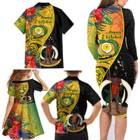 Vanuatu Torba Day Family Matching Long Sleeve Bodycon Dress and Hawaiian Shirt Coat Of Arms Mix Tropical Flowers LT14 - Polynesian Pride