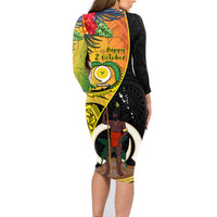 Vanuatu Torba Day Family Matching Long Sleeve Bodycon Dress and Hawaiian Shirt Coat Of Arms Mix Tropical Flowers LT14 - Polynesian Pride