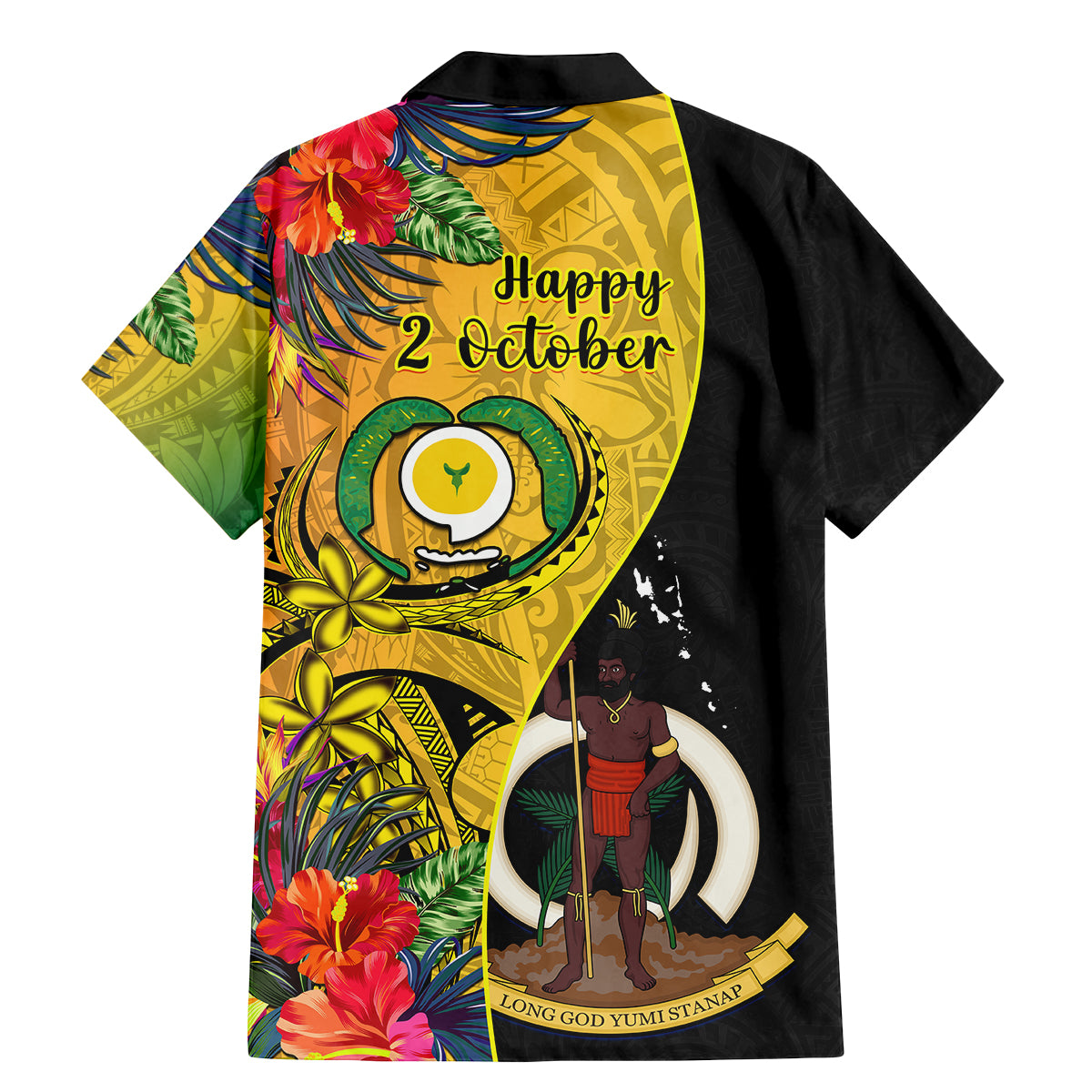 Vanuatu Torba Day Family Matching Mermaid Dress and Hawaiian Shirt Coat Of Arms Mix Tropical Flowers LT14 - Polynesian Pride