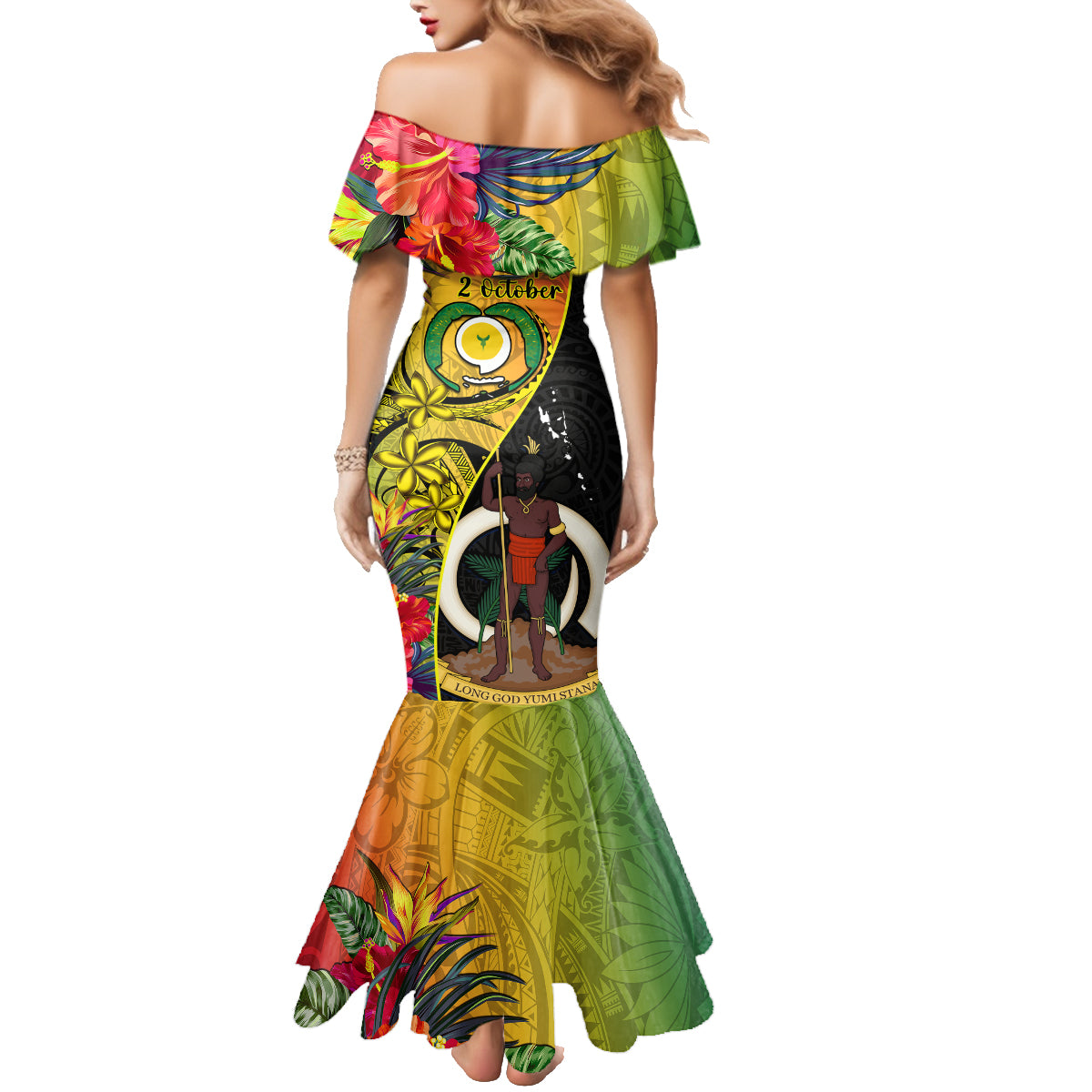 Vanuatu Torba Day Family Matching Mermaid Dress and Hawaiian Shirt Coat Of Arms Mix Tropical Flowers LT14 - Polynesian Pride