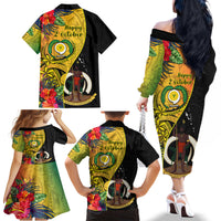 Vanuatu Torba Day Family Matching Off Shoulder Long Sleeve Dress and Hawaiian Shirt Coat Of Arms Mix Tropical Flowers LT14 - Polynesian Pride