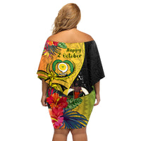 Vanuatu Torba Day Family Matching Off Shoulder Short Dress and Hawaiian Shirt Coat Of Arms Mix Tropical Flowers LT14 - Polynesian Pride
