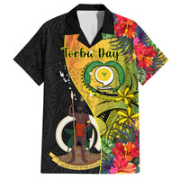 Vanuatu Torba Day Family Matching Puletasi Dress and Hawaiian Shirt Coat Of Arms Mix Tropical Flowers LT14 Dad's Shirt - Short Sleeve Black - Polynesian Pride
