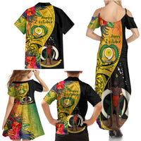 Vanuatu Torba Day Family Matching Summer Maxi Dress and Hawaiian Shirt Coat Of Arms Mix Tropical Flowers LT14 - Polynesian Pride