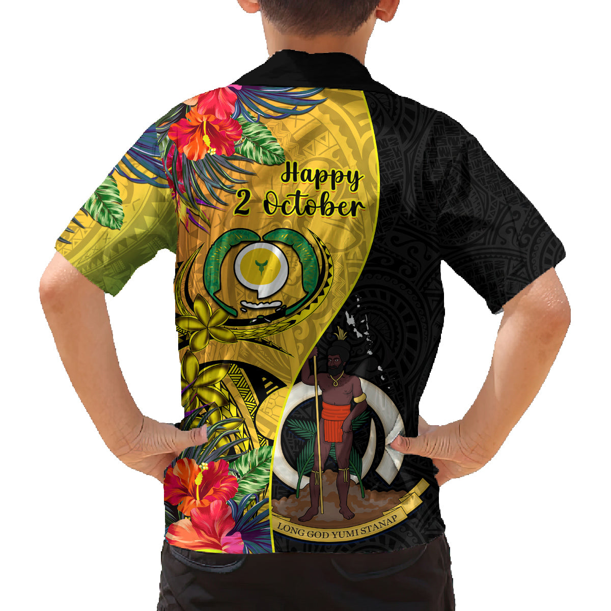 Vanuatu Torba Day Family Matching Tank Maxi Dress and Hawaiian Shirt Coat Of Arms Mix Tropical Flowers LT14 - Polynesian Pride