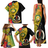 Vanuatu Torba Day Family Matching Tank Maxi Dress and Hawaiian Shirt Coat Of Arms Mix Tropical Flowers LT14 - Polynesian Pride