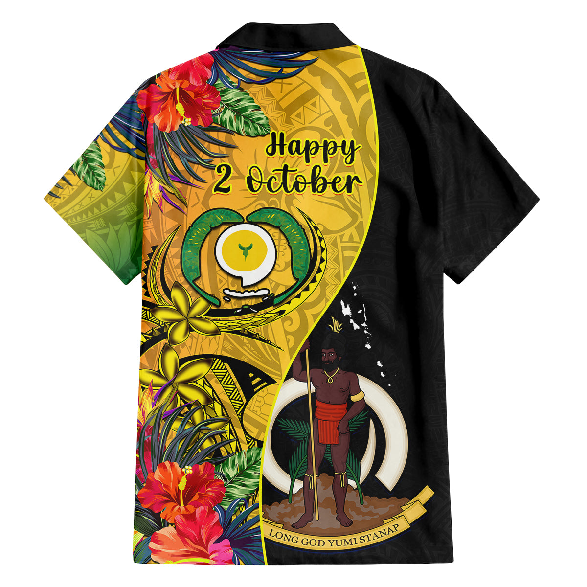 Vanuatu Torba Day Family Matching Tank Maxi Dress and Hawaiian Shirt Coat Of Arms Mix Tropical Flowers LT14 - Polynesian Pride