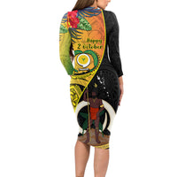 Vanuatu Torba Day Long Sleeve Bodycon Dress Coat Of Arms Mix Tropical Flowers LT14 - Polynesian Pride