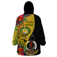 Vanuatu Torba Day Wearable Blanket Hoodie Coat Of Arms Mix Tropical Flowers LT14 - Polynesian Pride