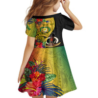 Personalised Vanuatu Torba Day Family Matching Off Shoulder Long Sleeve Dress and Hawaiian Shirt Coat Of Arms Mix Tropical Flowers LT14 - Polynesian Pride