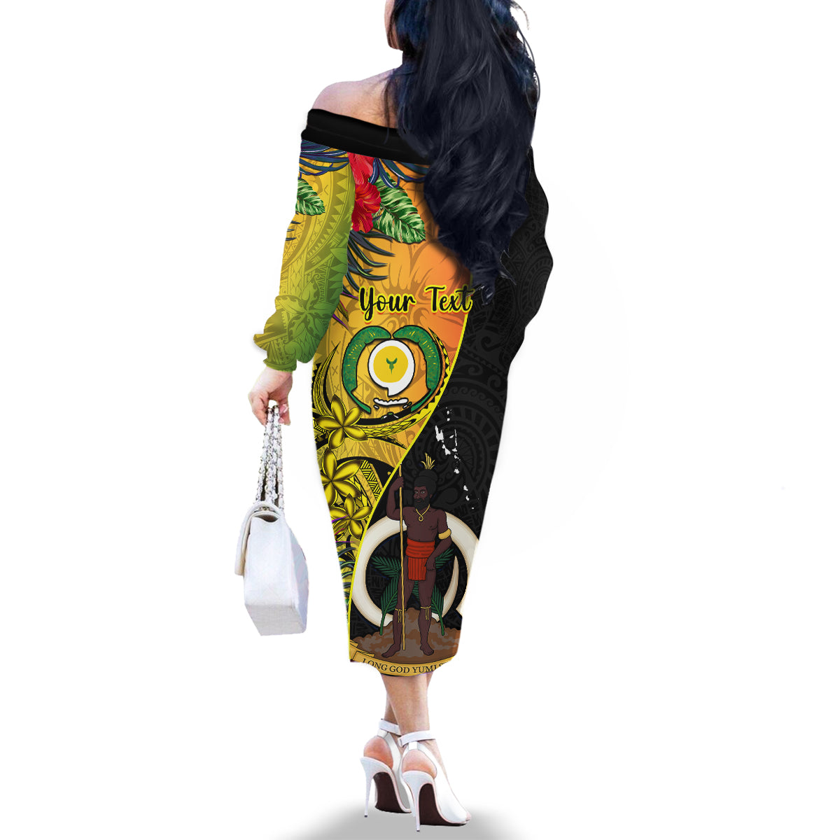 Personalised Vanuatu Torba Day Family Matching Off Shoulder Long Sleeve Dress and Hawaiian Shirt Coat Of Arms Mix Tropical Flowers LT14 - Polynesian Pride