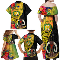 Personalised Vanuatu Torba Day Family Matching Off Shoulder Maxi Dress and Hawaiian Shirt Coat Of Arms Mix Tropical Flowers LT14 - Polynesian Pride