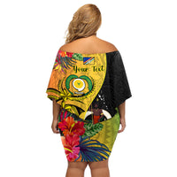 Personalised Vanuatu Torba Day Family Matching Off Shoulder Short Dress and Hawaiian Shirt Coat Of Arms Mix Tropical Flowers LT14 - Polynesian Pride