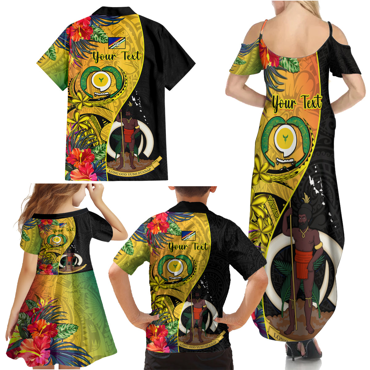 Personalised Vanuatu Torba Day Family Matching Summer Maxi Dress and Hawaiian Shirt Coat Of Arms Mix Tropical Flowers LT14 - Polynesian Pride