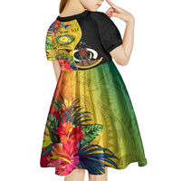 Personalised Vanuatu Torba Day Kid Short Sleeve Dress Coat Of Arms Mix Tropical Flowers LT14 - Polynesian Pride