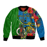 Vanuatu Malampa Day Bomber Jacket Coat Of Arms Mix Tropical Flowers LT14 Unisex Green - Polynesian Pride