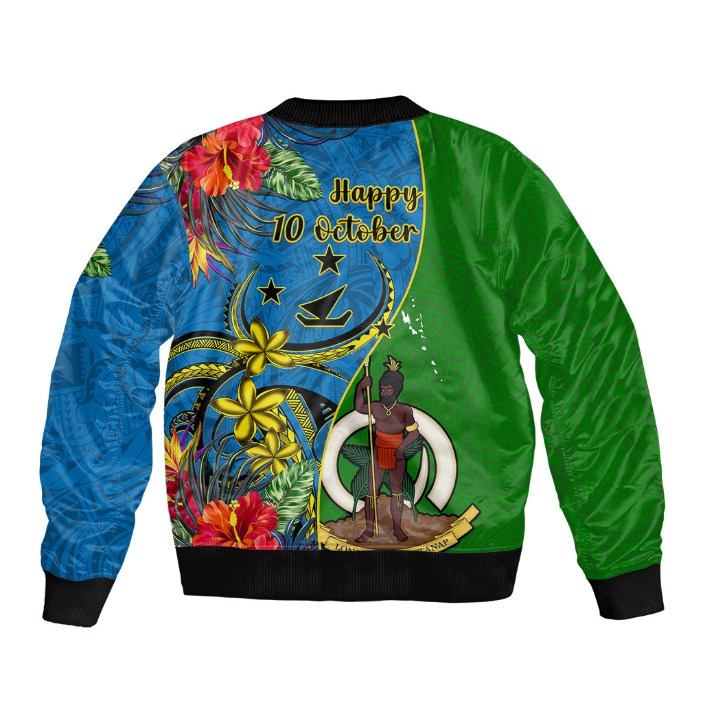 Vanuatu Malampa Day Bomber Jacket Coat Of Arms Mix Tropical Flowers LT14 - Polynesian Pride