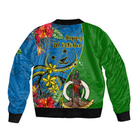 Vanuatu Malampa Day Bomber Jacket Coat Of Arms Mix Tropical Flowers LT14 - Polynesian Pride