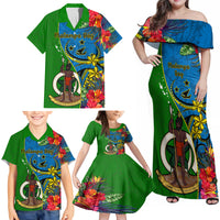 Vanuatu Malampa Day Family Matching Off Shoulder Maxi Dress and Hawaiian Shirt Coat Of Arms Mix Tropical Flowers LT14 - Polynesian Pride