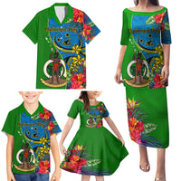 Vanuatu Malampa Day Family Matching Puletasi Dress and Hawaiian Shirt Coat Of Arms Mix Tropical Flowers LT14 - Polynesian Pride