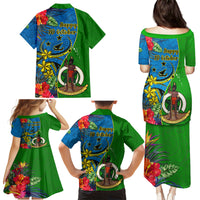 Vanuatu Malampa Day Family Matching Puletasi Dress and Hawaiian Shirt Coat Of Arms Mix Tropical Flowers LT14 - Polynesian Pride