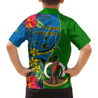 Vanuatu Malampa Day Family Matching Short Sleeve Bodycon Dress and Hawaiian Shirt Coat Of Arms Mix Tropical Flowers LT14 - Polynesian Pride