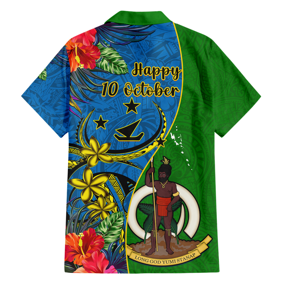 Vanuatu Malampa Day Family Matching Short Sleeve Bodycon Dress and Hawaiian Shirt Coat Of Arms Mix Tropical Flowers LT14 - Polynesian Pride