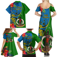 Vanuatu Malampa Day Family Matching Summer Maxi Dress and Hawaiian Shirt Coat Of Arms Mix Tropical Flowers LT14 - Polynesian Pride