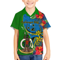 Vanuatu Malampa Day Family Matching Summer Maxi Dress and Hawaiian Shirt Coat Of Arms Mix Tropical Flowers LT14 Son's Shirt Green - Polynesian Pride