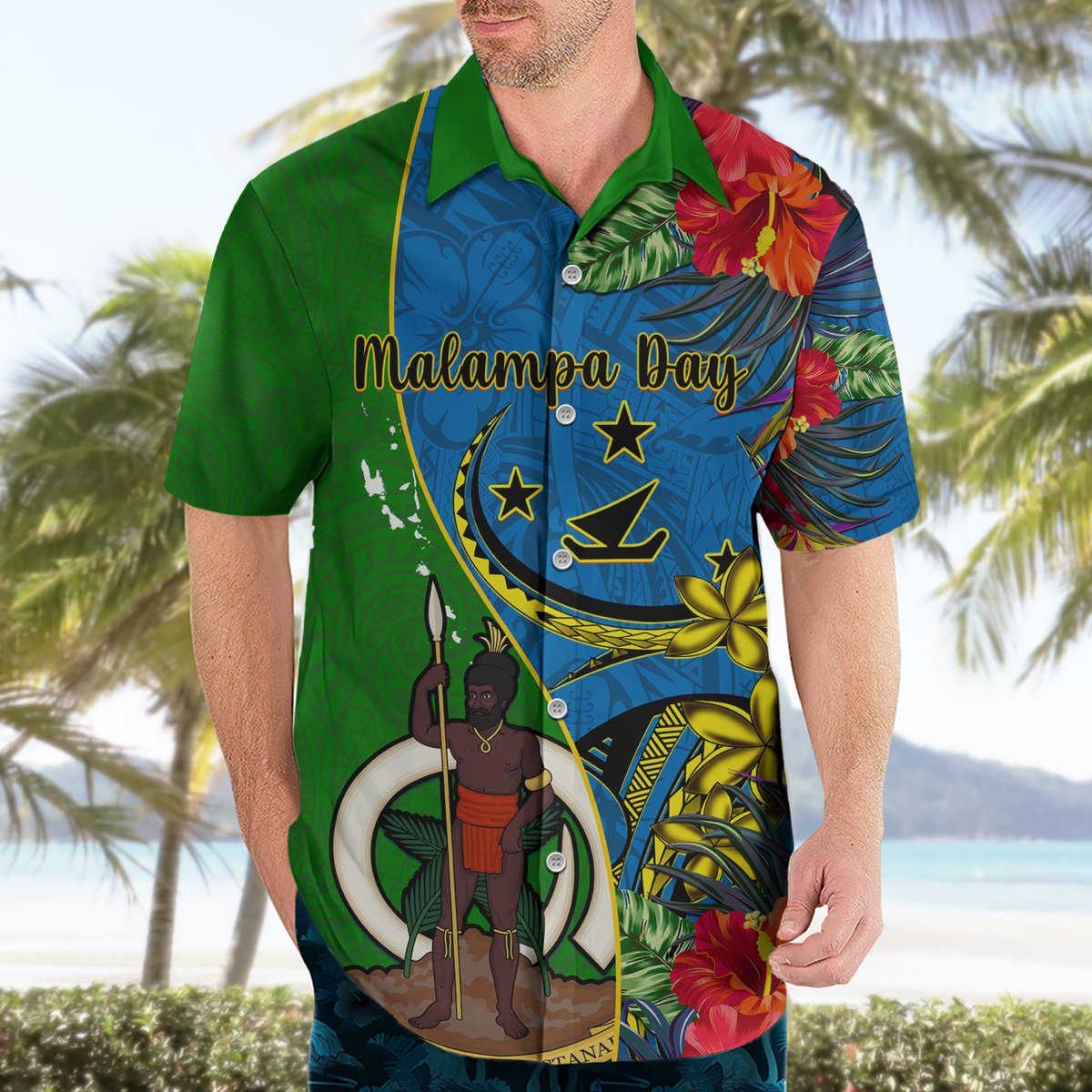 Vanuatu Malampa Day Hawaiian Shirt Coat Of Arms Mix Tropical Flowers LT14 - Polynesian Pride