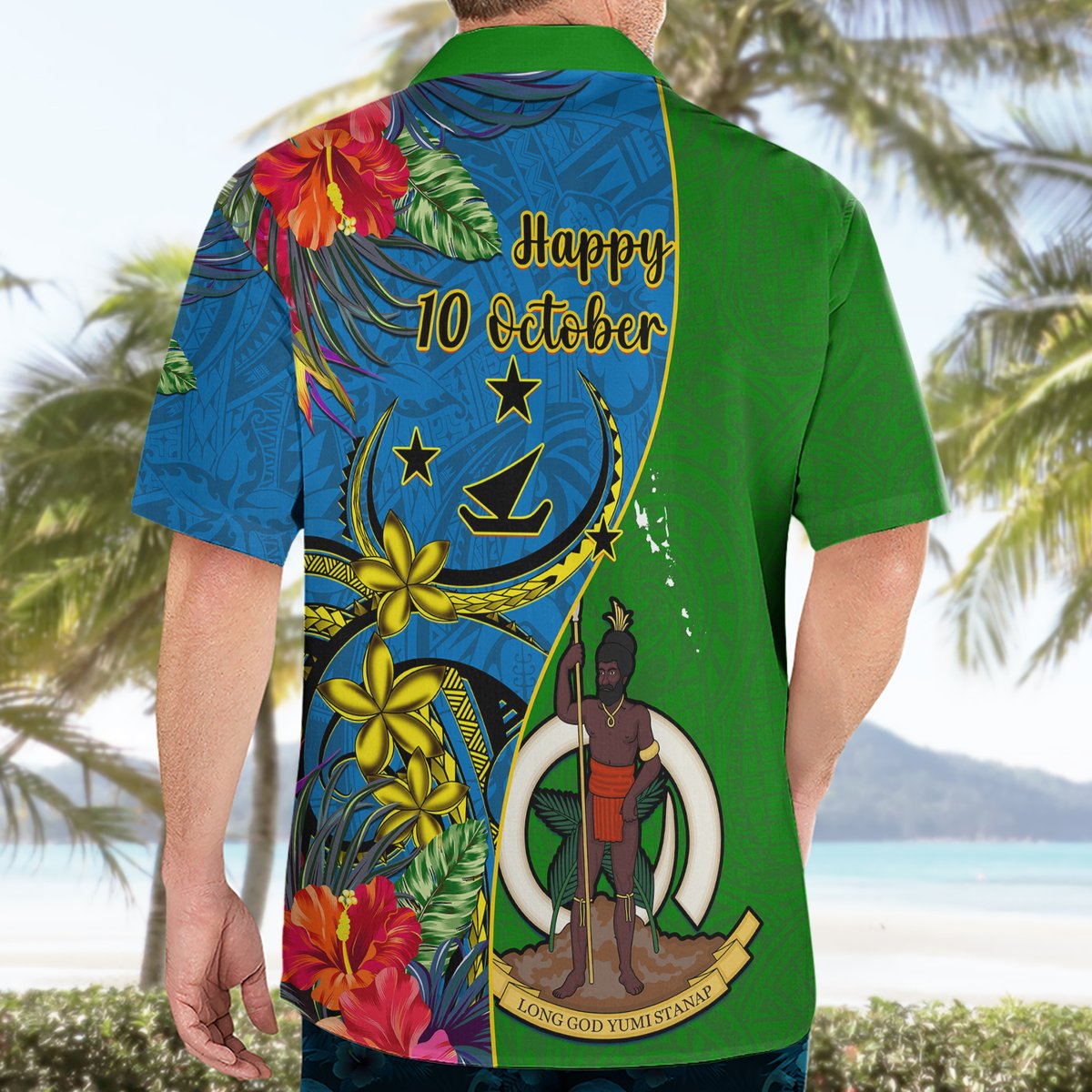 Vanuatu Malampa Day Hawaiian Shirt Coat Of Arms Mix Tropical Flowers LT14 - Polynesian Pride