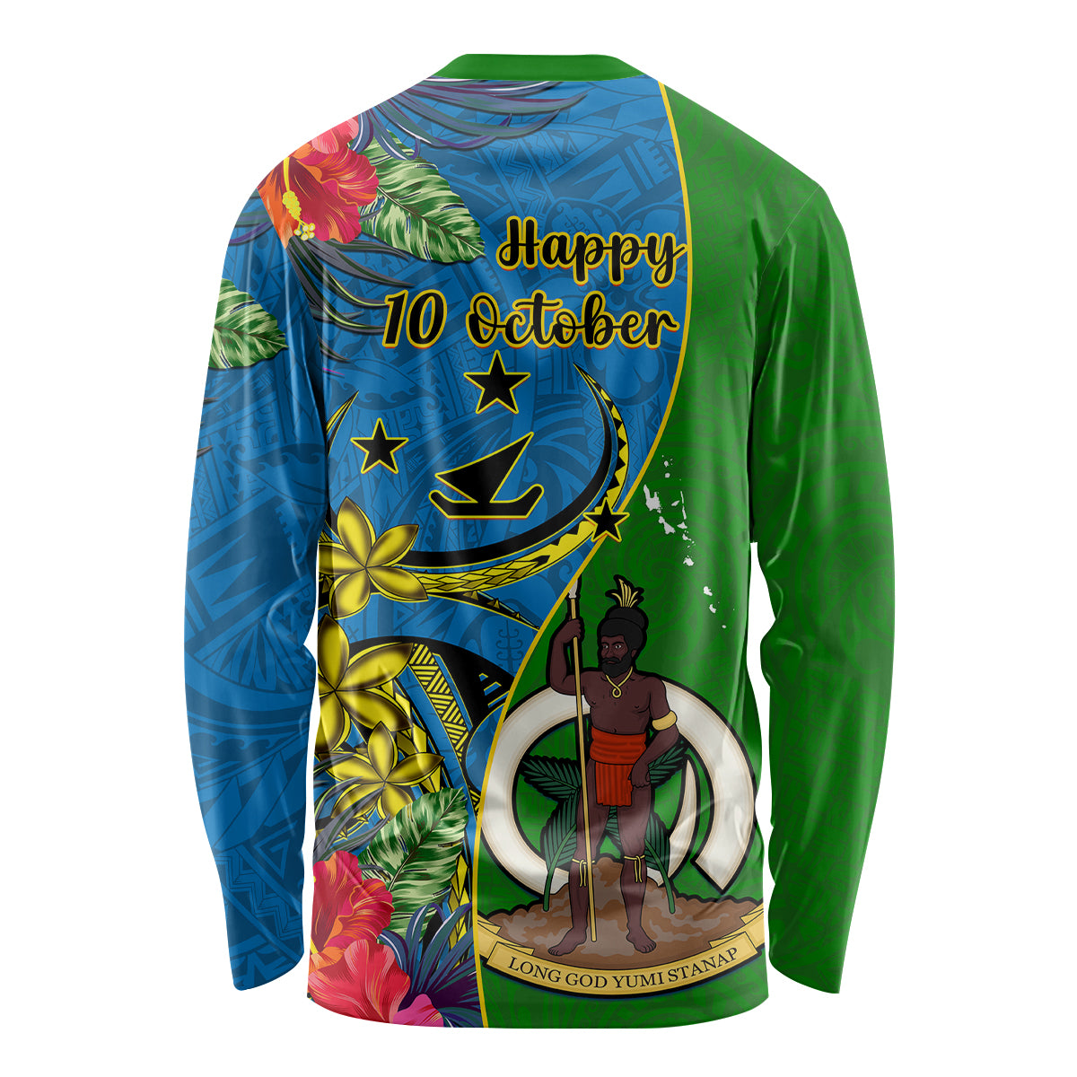 Vanuatu Malampa Day Long Sleeve Shirt Coat Of Arms Mix Tropical Flowers LT14 - Polynesian Pride