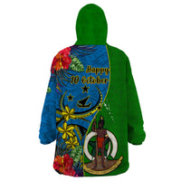 Vanuatu Malampa Day Wearable Blanket Hoodie Coat Of Arms Mix Tropical Flowers LT14 - Polynesian Pride