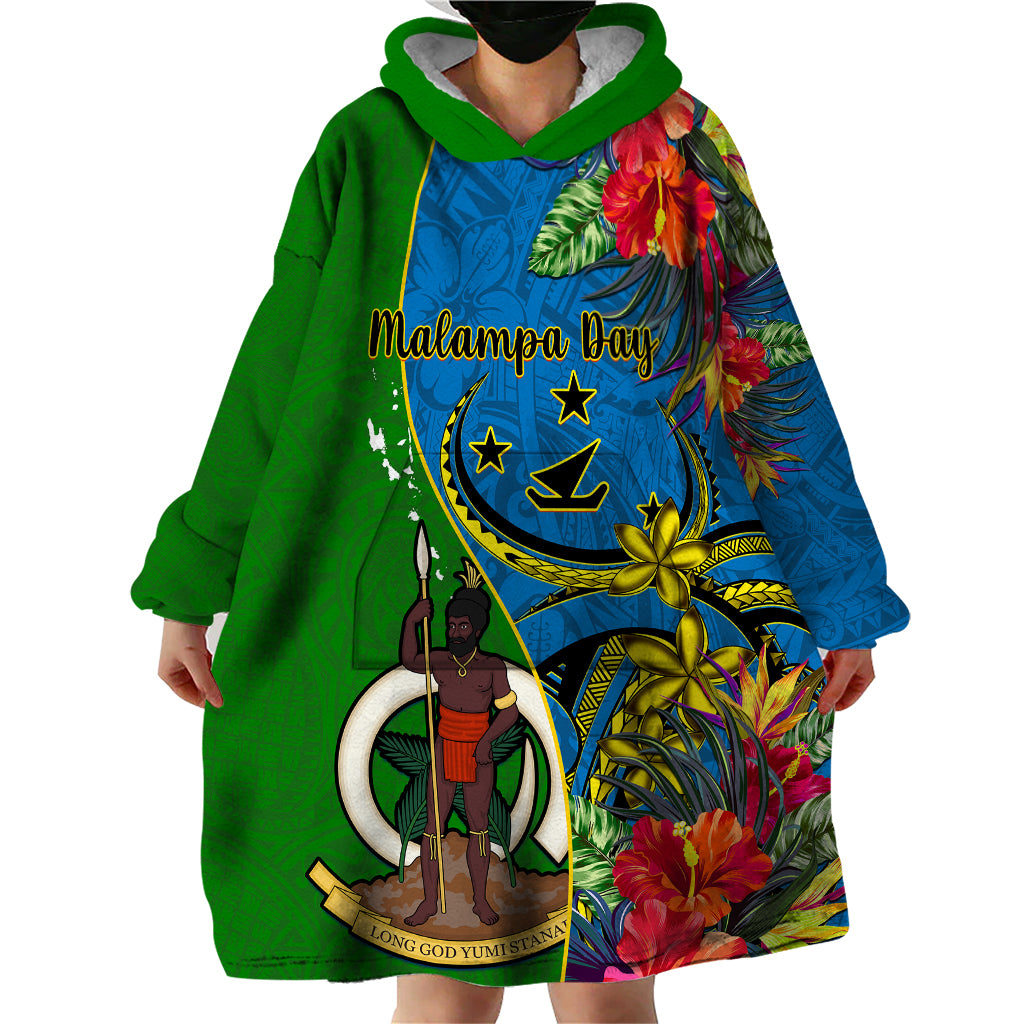 Vanuatu Malampa Day Wearable Blanket Hoodie Coat Of Arms Mix Tropical Flowers LT14 - Polynesian Pride