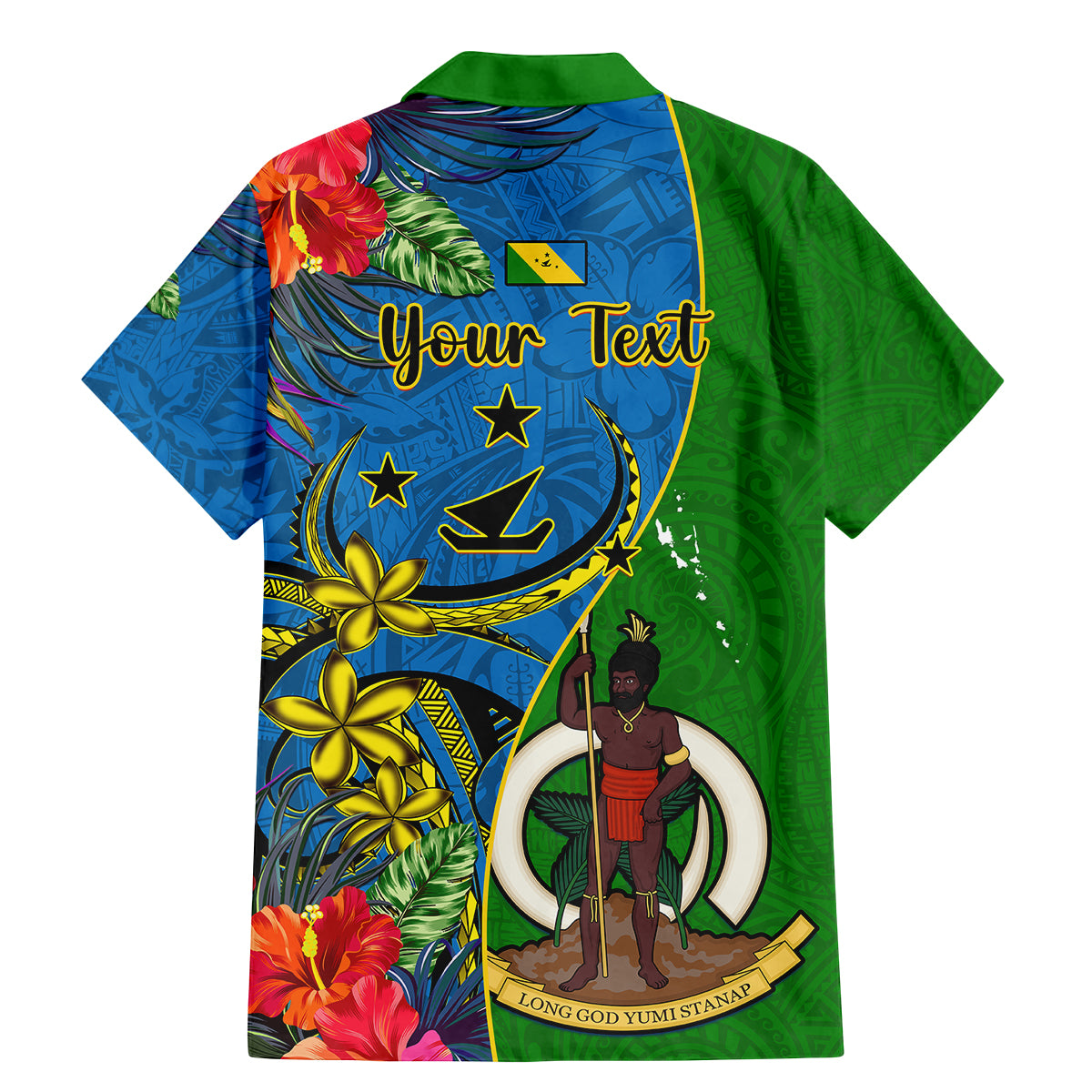 Personalised Vanuatu Malampa Day Family Matching Mermaid Dress and Hawaiian Shirt Coat Of Arms Mix Tropical Flowers LT14 - Polynesian Pride