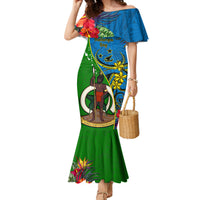 Personalised Vanuatu Malampa Day Family Matching Mermaid Dress and Hawaiian Shirt Coat Of Arms Mix Tropical Flowers LT14 Mom's Dress Green - Polynesian Pride