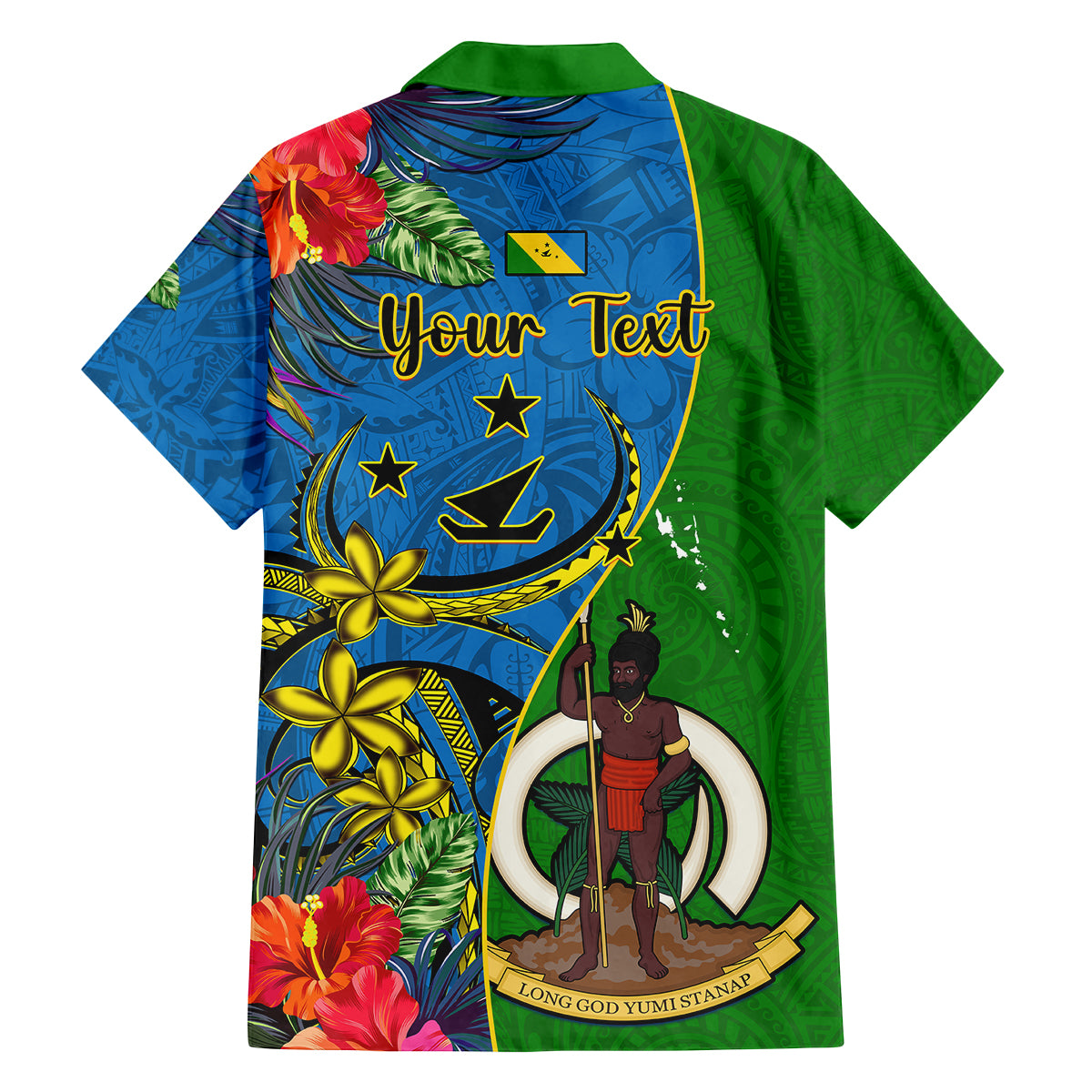 Personalised Vanuatu Malampa Day Family Matching Off Shoulder Maxi Dress and Hawaiian Shirt Coat Of Arms Mix Tropical Flowers LT14 - Polynesian Pride