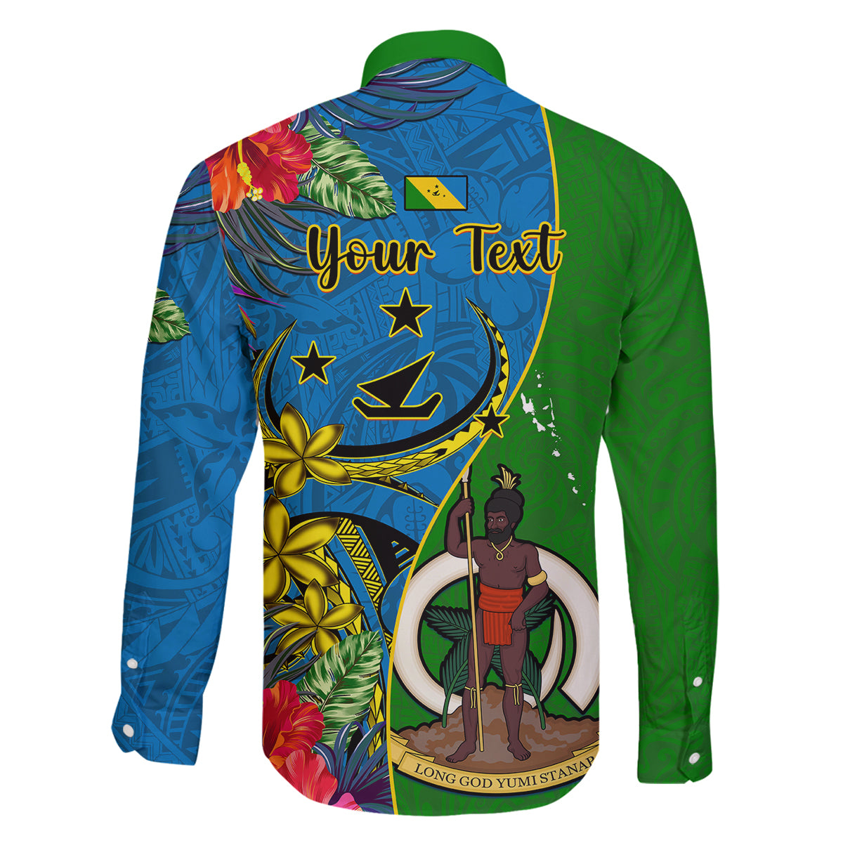 Personalised Vanuatu Malampa Day Family Matching Off Shoulder Maxi Dress and Hawaiian Shirt Coat Of Arms Mix Tropical Flowers LT14 - Polynesian Pride