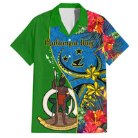 Personalised Vanuatu Malampa Day Family Matching Short Sleeve Bodycon Dress and Hawaiian Shirt Coat Of Arms Mix Tropical Flowers LT14 Dad's Shirt - Short Sleeve Green - Polynesian Pride