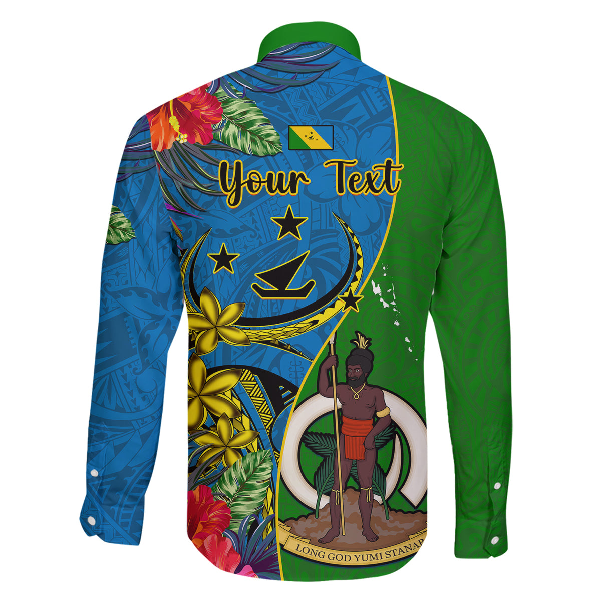 Personalised Vanuatu Malampa Day Family Matching Short Sleeve Bodycon Dress and Hawaiian Shirt Coat Of Arms Mix Tropical Flowers LT14 - Polynesian Pride