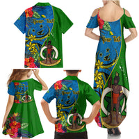 Personalised Vanuatu Malampa Day Family Matching Summer Maxi Dress and Hawaiian Shirt Coat Of Arms Mix Tropical Flowers LT14 - Polynesian Pride