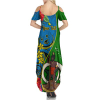 Personalised Vanuatu Malampa Day Family Matching Summer Maxi Dress and Hawaiian Shirt Coat Of Arms Mix Tropical Flowers LT14 - Polynesian Pride
