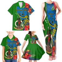 Personalised Vanuatu Malampa Day Family Matching Tank Maxi Dress and Hawaiian Shirt Coat Of Arms Mix Tropical Flowers LT14 - Polynesian Pride