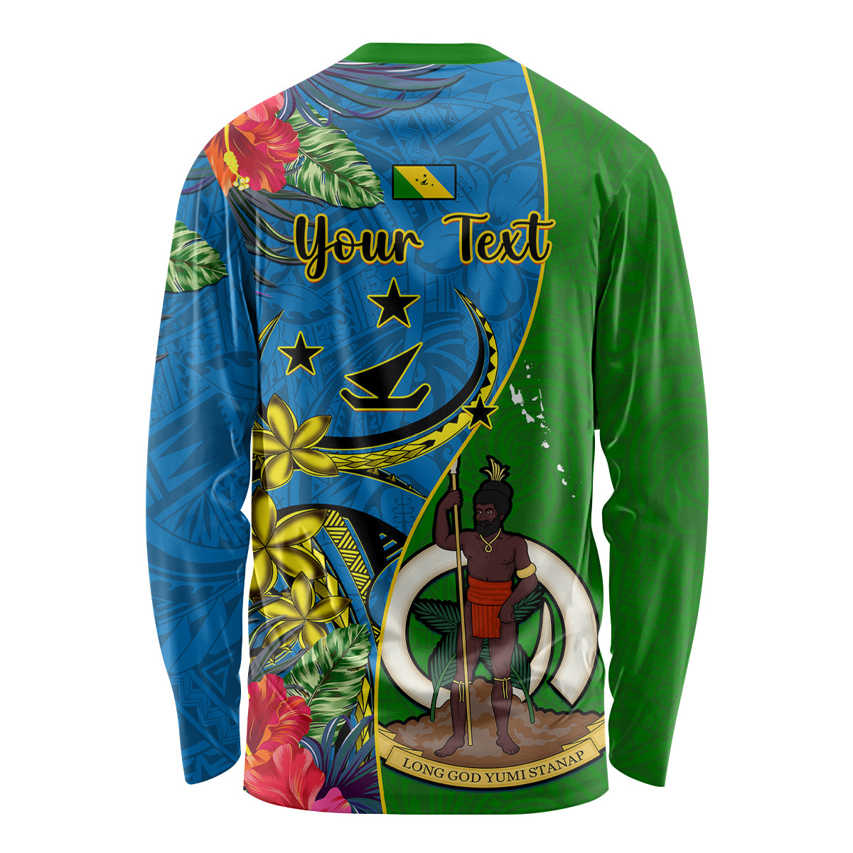 Personalised Vanuatu Malampa Day Long Sleeve Shirt Coat Of Arms Mix Tropical Flowers LT14 - Polynesian Pride
