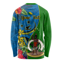 Personalised Vanuatu Malampa Day Long Sleeve Shirt Coat Of Arms Mix Tropical Flowers LT14 - Polynesian Pride