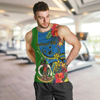 Personalised Vanuatu Malampa Day Men Tank Top Coat Of Arms Mix Tropical Flowers LT14 - Polynesian Pride