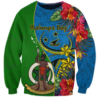 Personalised Vanuatu Malampa Day Sweatshirt Coat Of Arms Mix Tropical Flowers LT14 Unisex Green - Polynesian Pride